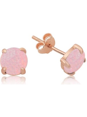 925 Ayar Gümüş Pembe Opal Taş Küpe