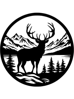 Sscnc Doğa Serisi: Geyik ve Dağ Temalı Dekoratif MDF Duvar Tablosu - 40X40 cm