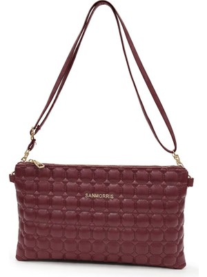 Sanmorris Kadın Suni Deri Siyah Mozaik Desen Ayarlanabilir Çapraz ve El Askılı Portföy, Clutch Çanta 1424