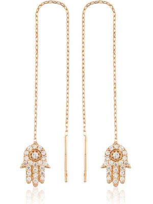 925 Ayar Gümüş Zincirli Fatma Ana Eli Küpe