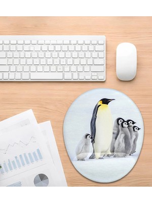 Hamiki Penguen ve Yavruları Bilek Destekli Mouse Pad Ergonomik Kaymaz Taban Mousepad Fare Altlığı