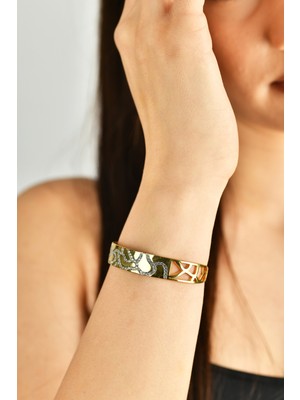 Zirkon Taşlı Altın Kaplama Kadın Kelepçe Bileklik – Şık Modern Tasarım