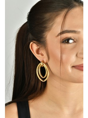 Çift Halka Mat Altın Paslanmaz Çelik Küpe