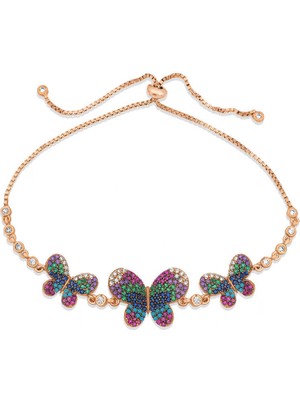 925 Ayar Gümüş Rose Kelebekli Asansör Bileklik