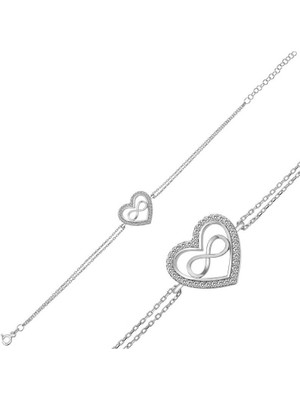 925 Ayar Gümüş Kalp Sonsuzluk Bileklik