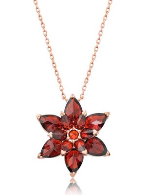 925 Ayar Gümüş Rose Kırmızı Lotus Çiçeği Kolye