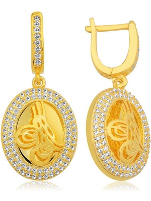 Gümüş Tuğralı Oval Küpe
