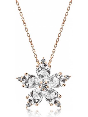 925 Ayar Gümüş Rose Beyaz Kamelya Çiçeği Kolye