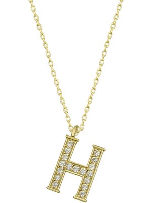 925 Ayar Gümüş Gold H Harfi Kadın Gümüş Kolye