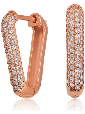 Gümüş Rose Beyaz Taşlı Üçgen Küpe