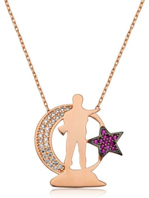 925 Ayar Gümüş Ay Yıldız Asker Gümüş Kolye