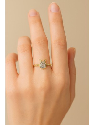 Sinerjim Altın Renk Lale Motif Zirkon Yüzük Ayarlabilir Her Parmağa Olur – SNJ-1517