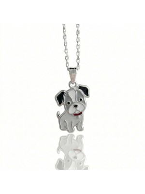 Ashak Accessories Kadın 925 Ayar Gümüş Zincirli Mineli Tatlı Minik Köpek Kolye