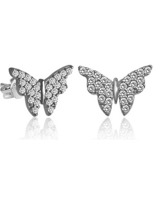 Gümüş Beyaz Kelebek Küpe