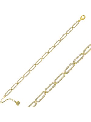925 Ayar Gümüş Gold Oval Taşlı Bileklik