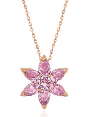 925 Ayar Gümüş Pembe Çiçek Kadın Gümüş Kolye