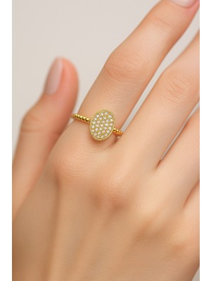 Sinerjim Altın Renk Oval Motif Zirkon Yüzük Ayarlabilir Her Parmağa Olur – SNJ-1535
