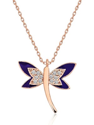 925 Ayar Gümüş Lacivert Yusufçuk Kadın Gümüş Kolye