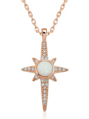 ​gümüş Beyaz Opal Taşlı Kuzey Yıldızı Kolye