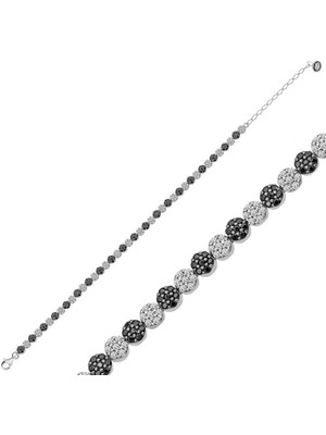 ​925 Ayar Gümüş Siyah Beyaz Su Yolu Bileklik