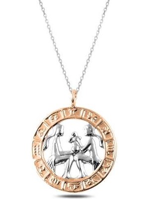 ​925 Ayar Gümüş Rose Ikizler Burcu Kadın Gümüş Kolye