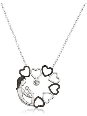 925 Ayar Gümüş Kalp Çemberi Anne Çocuk Kolye