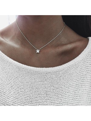 Sinerjim Gümüş Rengi Yıldız Motifli Şık Kadın Kolye SNJ-1032