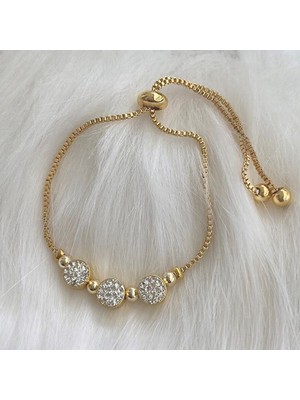 Sinerjim Altın Renk Zirkon Taşlı Üçlü Macun Asansör Bileklik –SNJ- 1033