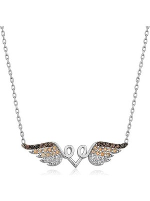 925 Ayar Gümüş Kanatlı Kalp Kadın Gümüş Kolye