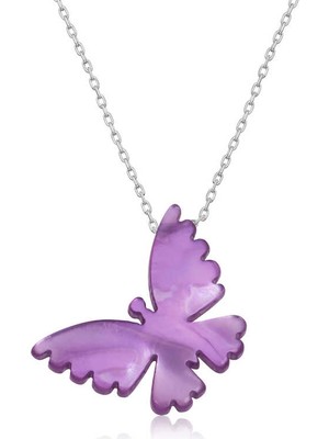 925 Ayar Gümüş Mor Kelebek Kadın Gümüş Kolye