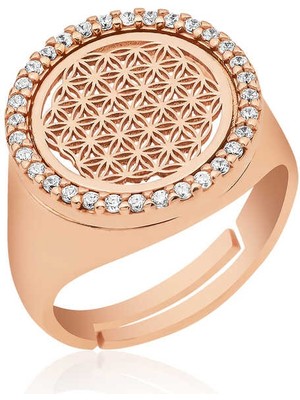 925 Ayar Gümüş Rose Oval Yaşam Çiçeği Yüzük