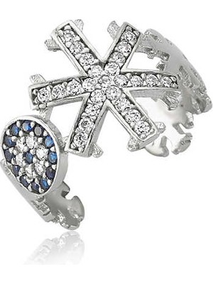 925 Ayar Gümüş Nazarlı Kar Tanesi Ayarlamalı Yüzük