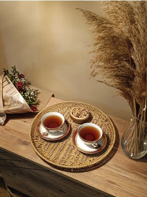 Paganca Yuvarlak Hasır Rattan Sunum 35CM Tepsi / Organizer