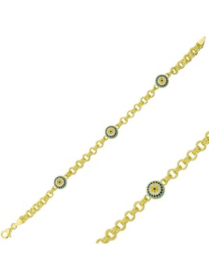 ​925 Ayar Gümüş Gold Sosyete Gözlü Zincir Bileklik