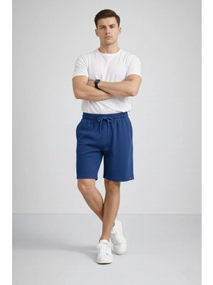 Az11 Erkek Otoban Dokuma Şort Beli Lastikli Bağcıklı, Cepli, Rahat Kesim Günlük Yazlık Şort - Indigo