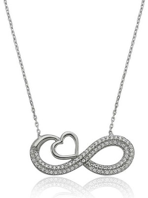 925 Ayar Gümüş Kalpli Sonsuzluk Kadın Gümüş Kolye