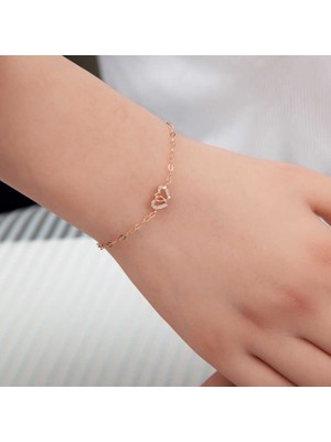 925 Ayar Gümüş Rose Birleşmiş Kalpler Kadın Bileklik
