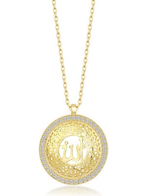 Gümüş Gold Allah Yazılı Kadın Kolye