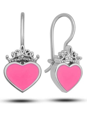 Gümüş Pembe Kalp Sallantılı Çocuk Küpe