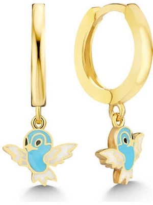 Gümüş Gold Mavi Renkli Sallantılı Kuş Kadın Küpe