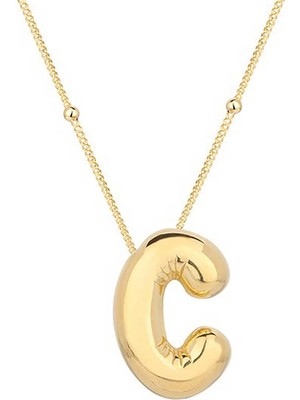 925 Ayar Gümüş Gold Balon C Harfi Kadın Kolye