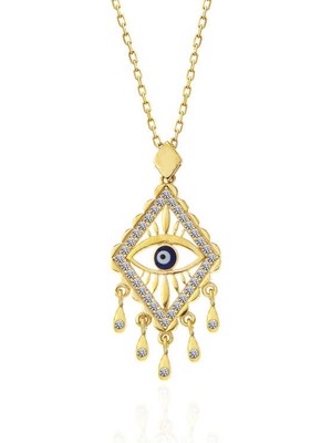 925 Ayar Gümüş Gold Nazarlı Göz Kadın Kolye