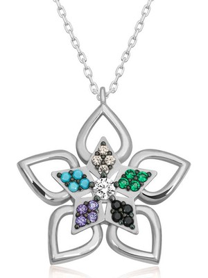 ​gümüş Renkli Taşlı Çiçek Kadın Kolye