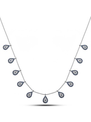 925 Ayar Gümüş Damla Nazarlı Şans Kadın Gümüş Kolye