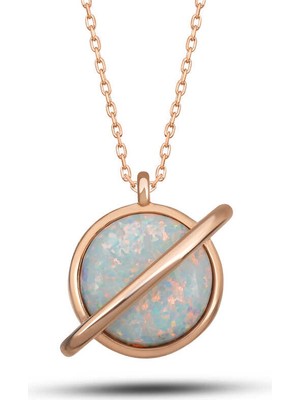 925 Ayar Gümüş Rose Opal Taşlı Gezegen Kadın Kolye