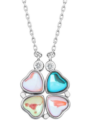 925 Ayar Gümüş Renkli Açılabilen Yonca Kadın Gümüş Kolye