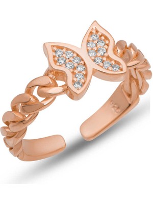 Gümüş Ayarlanabilir Rose Kelebek Kadın Yüzük