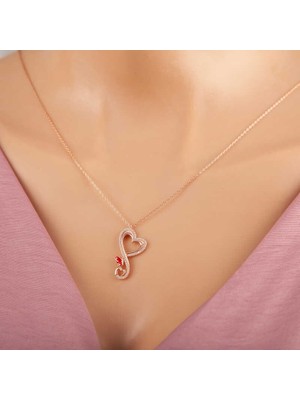 Gümüş Rose Kalpli Kelebek Kadın Kolye