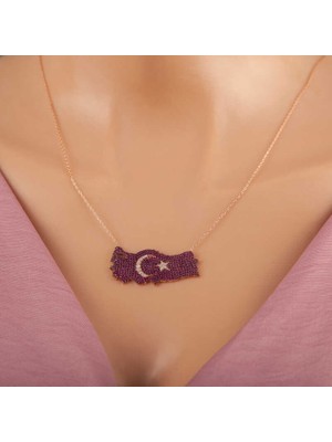 925 Ayar Gümüş Rose Ay Yıldız Türkiye Haritası Kadın Kolye