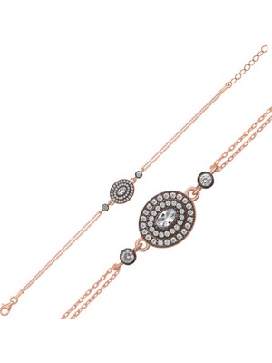 Gümüş Rose Oval Elmas Montür Kadın Bileklik